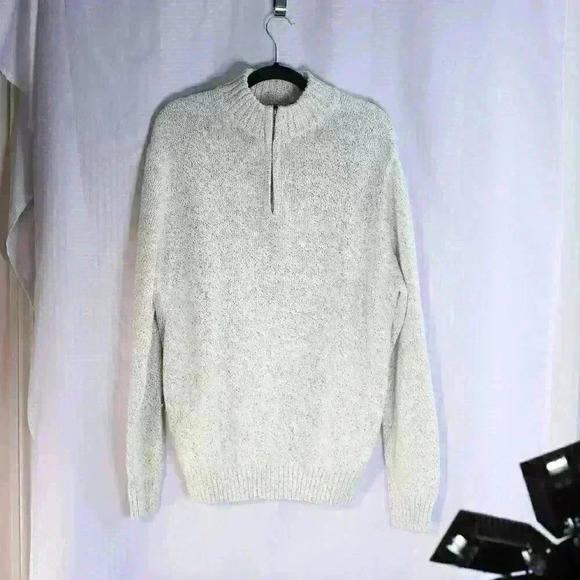 NWT CHAPS Size L Red Lodge Knit Cream color/marled 1/4 zip pullover sweater - Picture 1 of 16